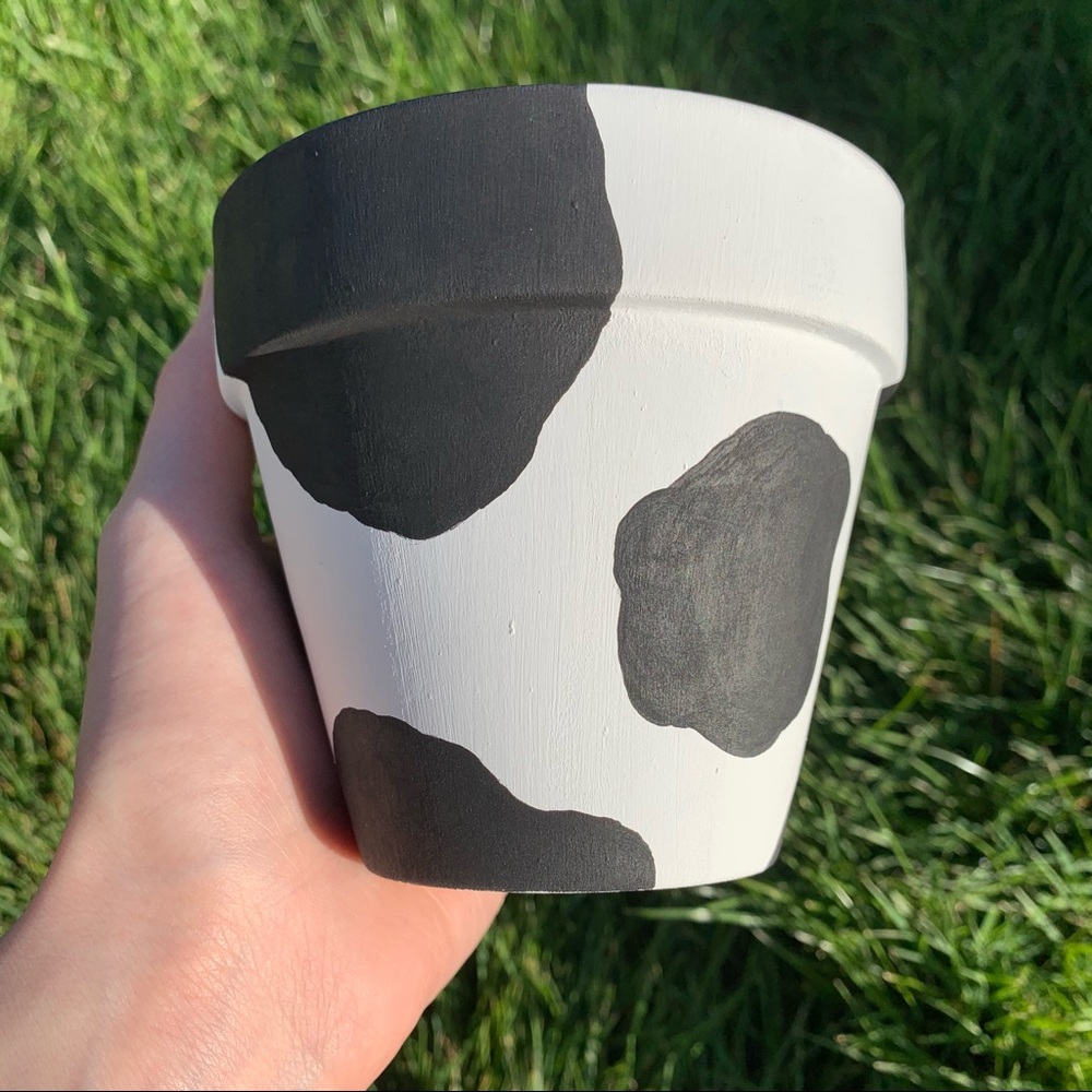 NEW Cow Print Hand Painted Terracotta Flower Pot | Spring, Summer, Garden